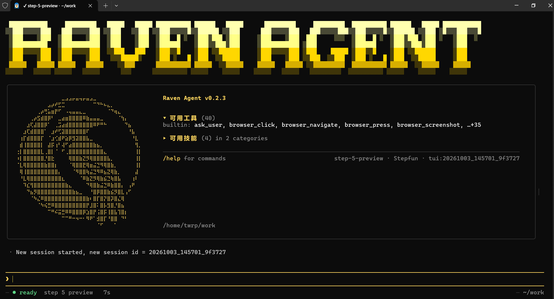 Raven TUI 实况:v0.2.3 启动画面